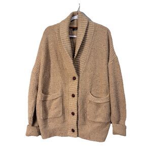 BDG Women's Shawl Collar Tweed Knit Grandpa Cardigan Sweater Beige Tan Sz Large